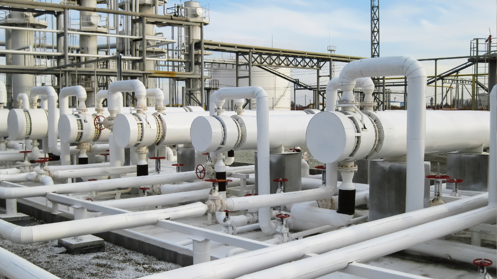 Industrial cooling system infrastructure showing piping and heat exchangers – relevant to cooling system problems in data centers