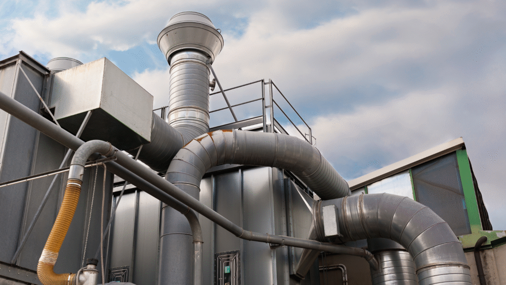 Cooling tower filters installed in an industrial system to improve water quality, protect equipment, and enhance cooling tower performance.