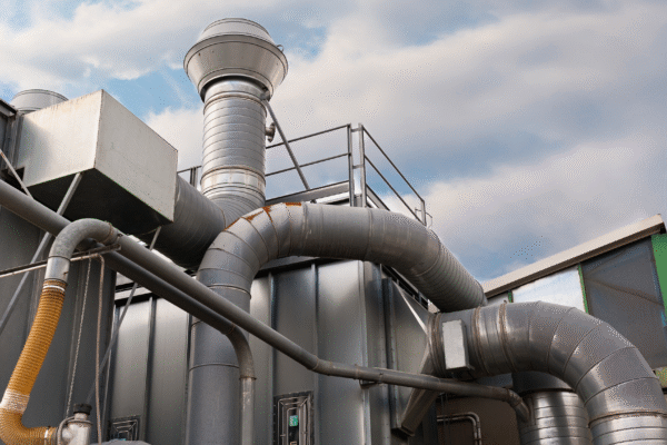 Cooling tower filters installed in an industrial system to improve water quality, protect equipment, and enhance cooling tower performance.