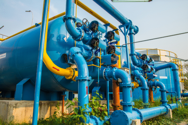 Chemical dosing pump system integrated with industrial water treatment equipment